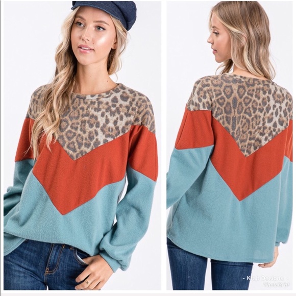 Tops - ❤️So Soft Brushed Chevron Color Block Sweatshirt!